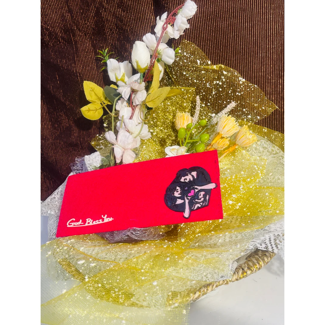 "God Bless You" Couple 3D Printed Red color Envelope